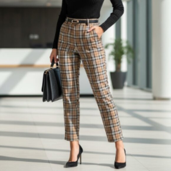 ASOS Pants - ASOS Plaid Tapered Barrel-Leg Pants Size 6 Excellent Condition